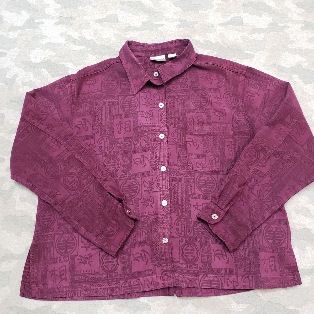 Chico's Top Womens 2 Purple Long Sleeve Button-Up